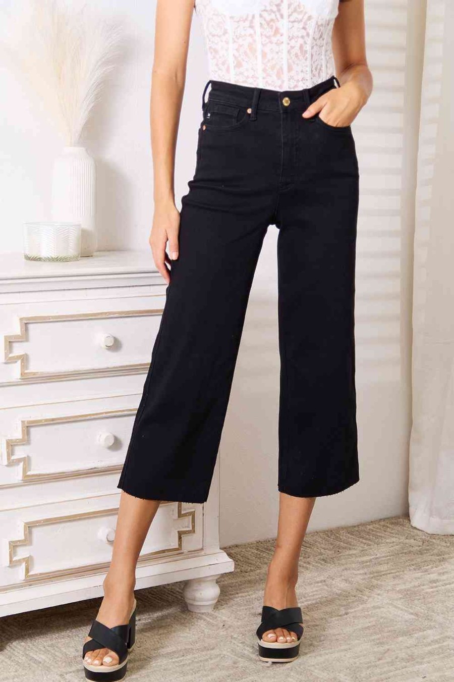 Clothing Trendsi Jeans | Judy Blue Full Size High Waist Wide Leg Cropped Jeans Black