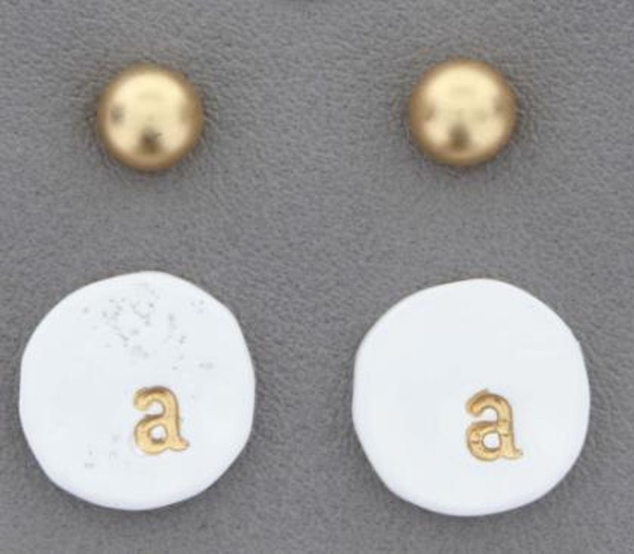 Clothing Jane Marie | Gold Studs & Initial Stamped Disk Earrings