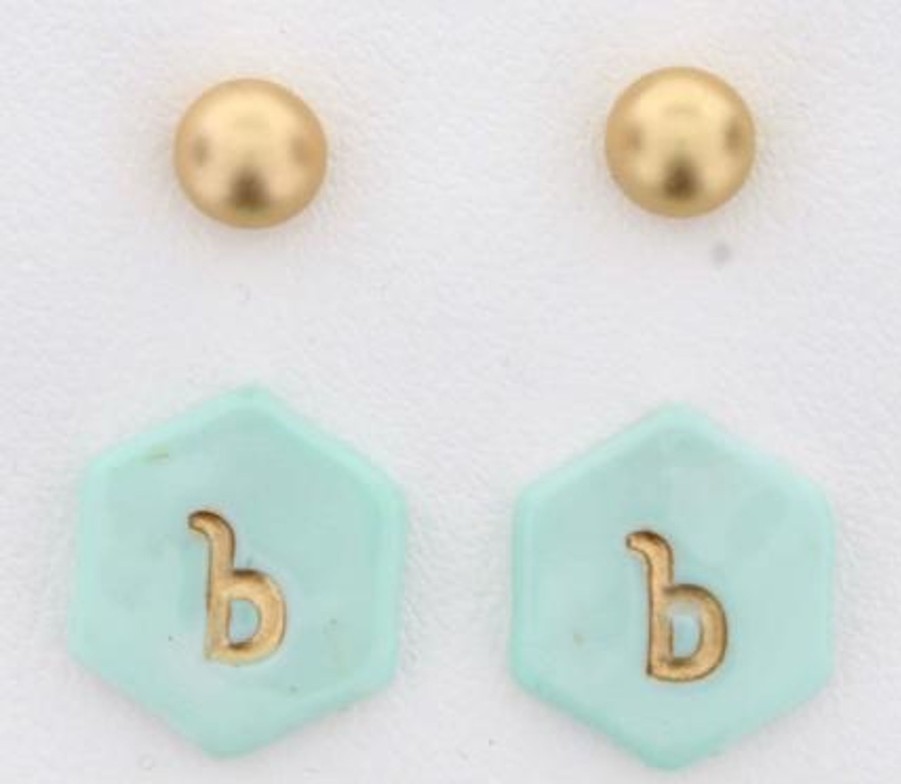 Clothing Jane Marie | Gold Studs & Initial Stamped Disk Earrings