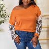 Clothing Trendsi | Double Take Leopard Long Sleeve Round Neck Sweatshirt Pumpkin