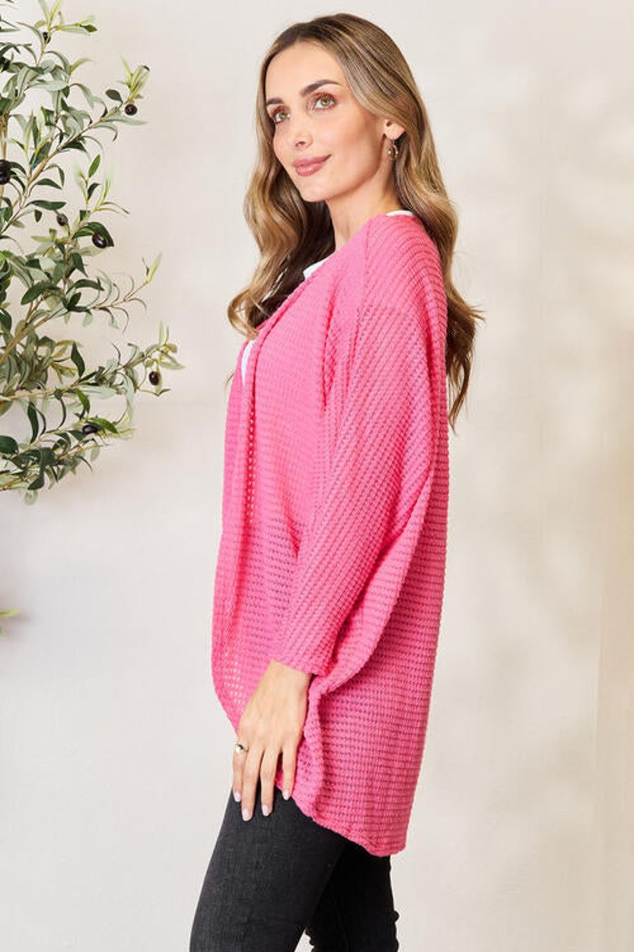 Clothing Trendsi | Heimish Full Size Open Front Long Sleeve Cardigan Fuchsia Pink