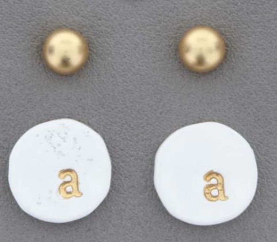 Accessories Jane Marie Earrings | Gold Studs & Initial Stamped Disk Earrings