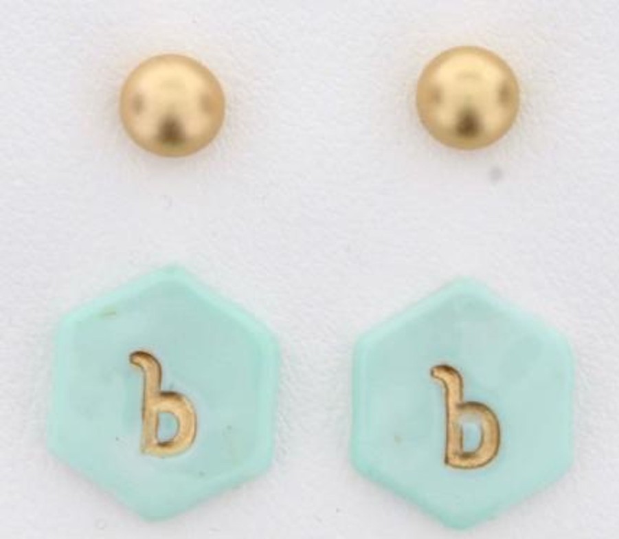 Accessories Jane Marie Earrings | Gold Studs & Initial Stamped Disk Earrings