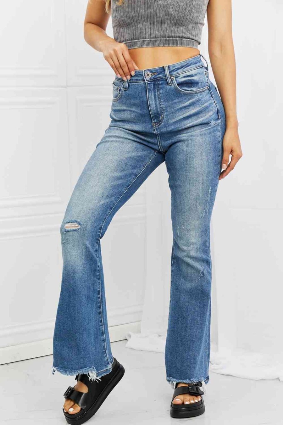 Clothing Trendsi | Risen Full Size Iris High Waisted Flare Jeans Medium