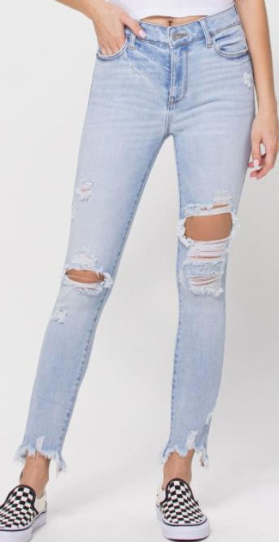 Clothing Cello | Cello Mid Rise Frayed Hem Destroy Crop Skinny