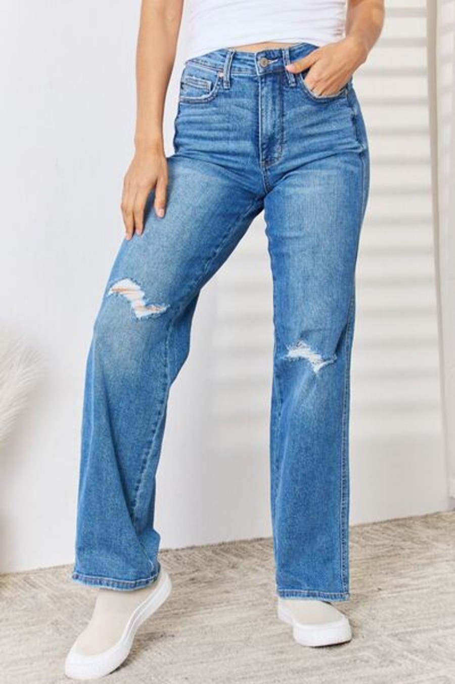 Clothing Trendsi | Judy Blue Full Size High Waist Distressed Straight-Leg Jeans Medium