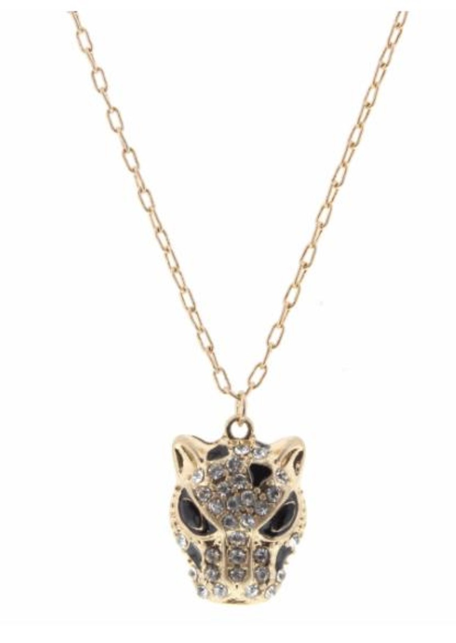 Accessories Jane Marie Necklaces | Rhinestone Cheetah Head Gold Chain Necklace