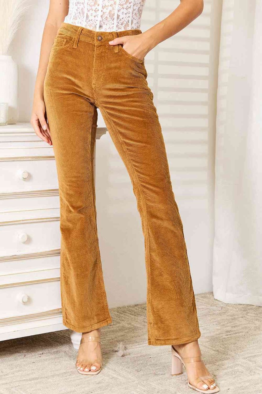 Clothing Trendsi | Judy Blue Full Size Mid Rise Corduroy Pants Camel