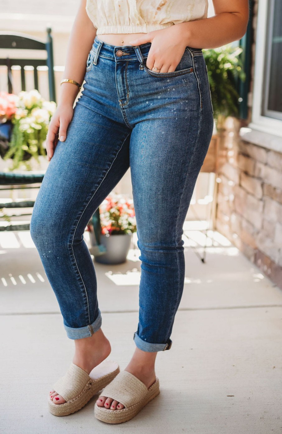 Clothing Judy Blue Jeans | Hi-Rise Bleach Splash Boyfriend