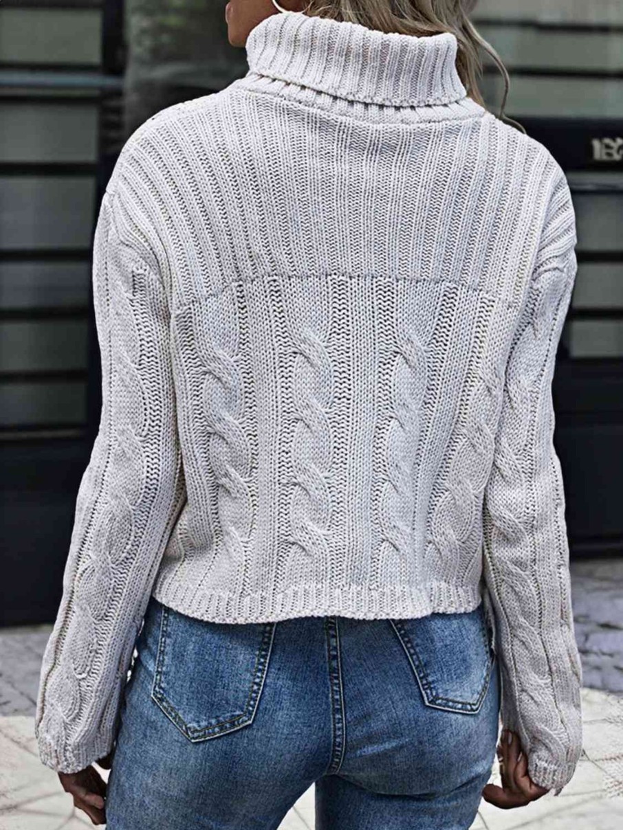 Clothing Trendsi | Cable-Knit Turtleneck Sweater Heather Gray