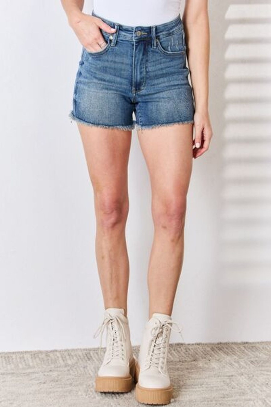 Clothing Trendsi Shorts | Judy Blue Full Size Tummy Control Fray Hem Shorts Medium