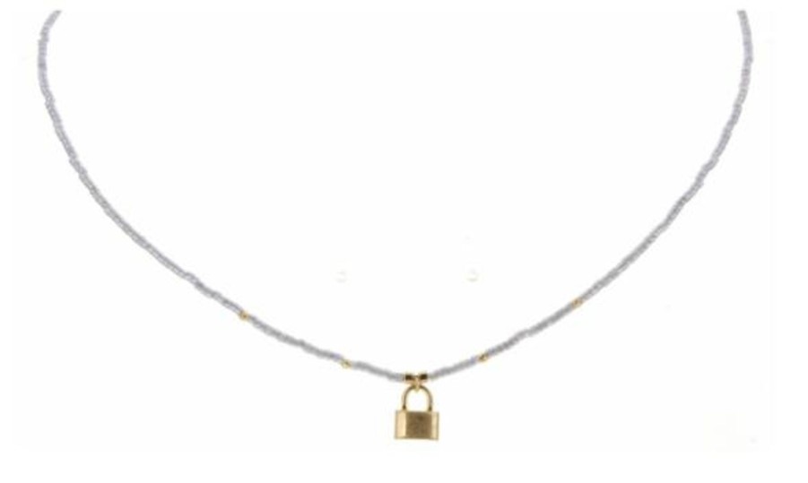 Accessories Jane Marie Necklaces | Jm Seed Bead W/ Gold Lock Charm Necklace