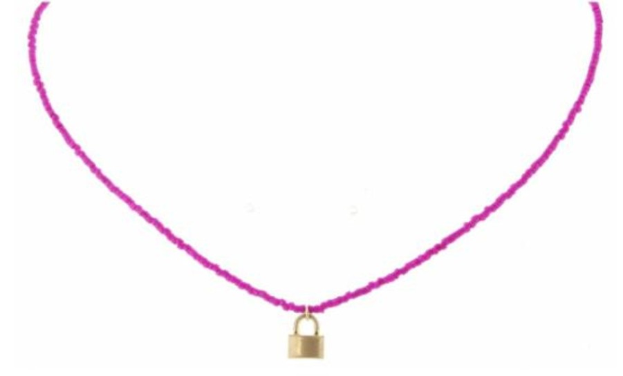 Accessories Jane Marie Necklaces | Jm Seed Bead W/ Gold Lock Charm Necklace