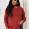 Clothing Trendsi | Full Size Long Sleeve Round Neck Round Hem Top Brick Red