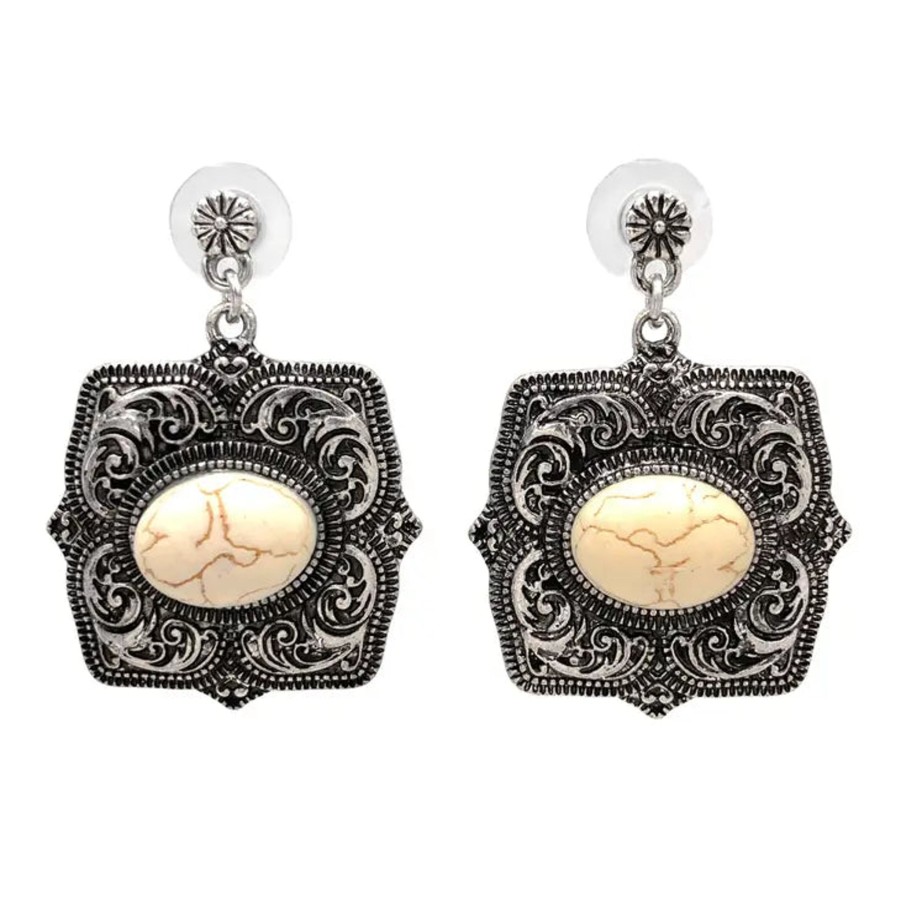 Clothing lunar deer | Western Filigree Howlite Concho Cabochon Square Earrings