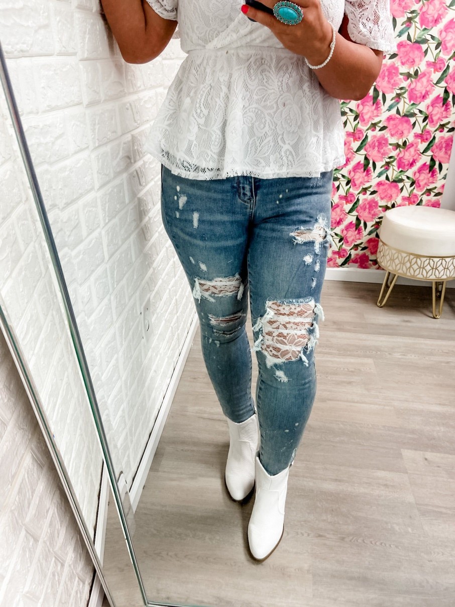 Clothing Judy Blue Judy Blue Jeans | Mid-Rise Lace Patch Skinny Jeans