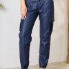 Clothing Trendsi | Kancan High Waist Faux Leather Cargo Joggers Navy