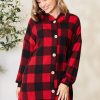 Clothing Trendsi | Heimish Full Size Plaid Button Front Hooded Shirt Black/Red