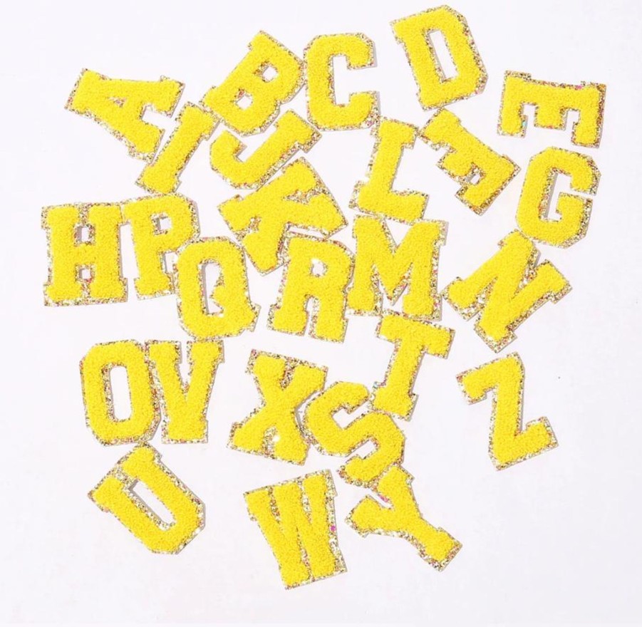 Accessories Beauty Stash | Yellow Glitter Varsity Patch Letters