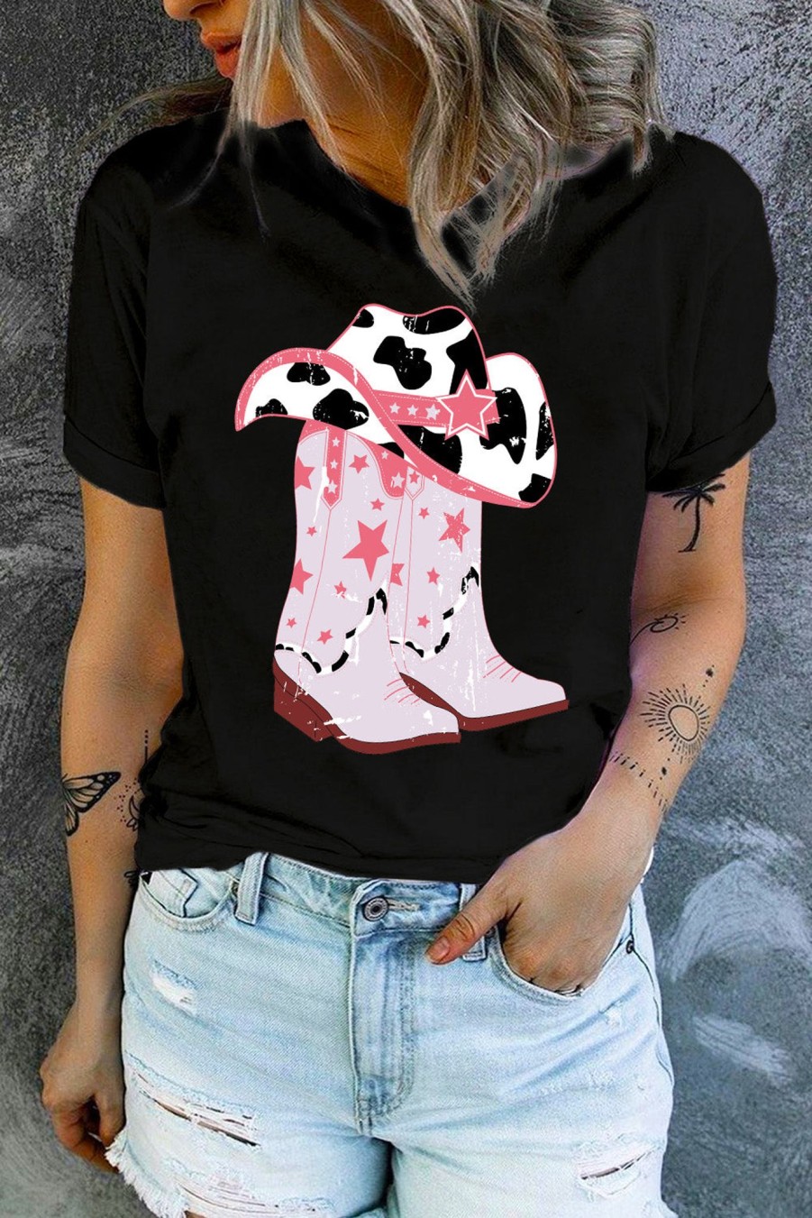 Clothing Trendsi | Cowboy Hat And Boots Graphic Tee Black