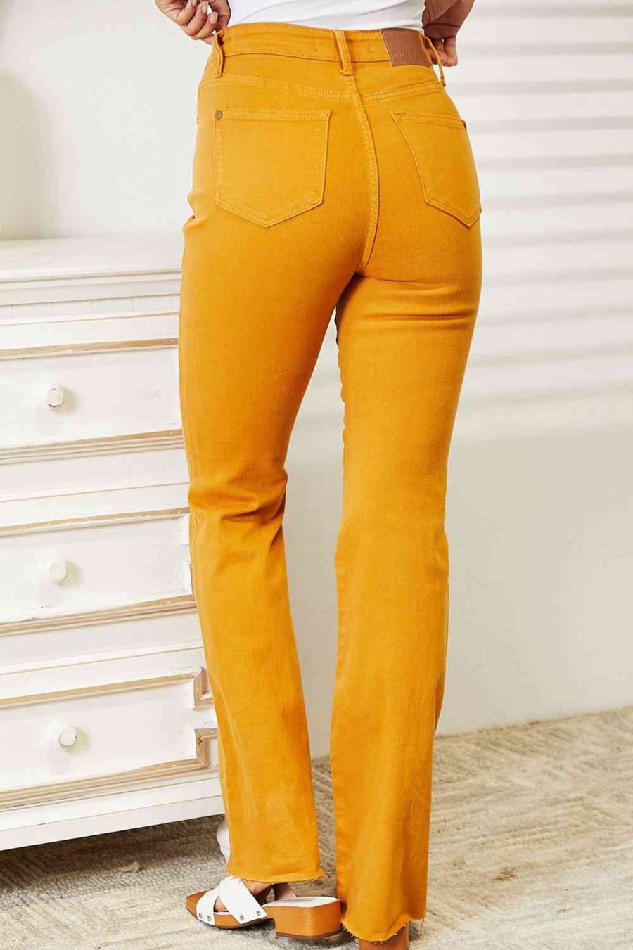 Clothing Trendsi | Judy Blue Full Size High Waist Tummy Control Garment Dyed Flare Jeans Mustard