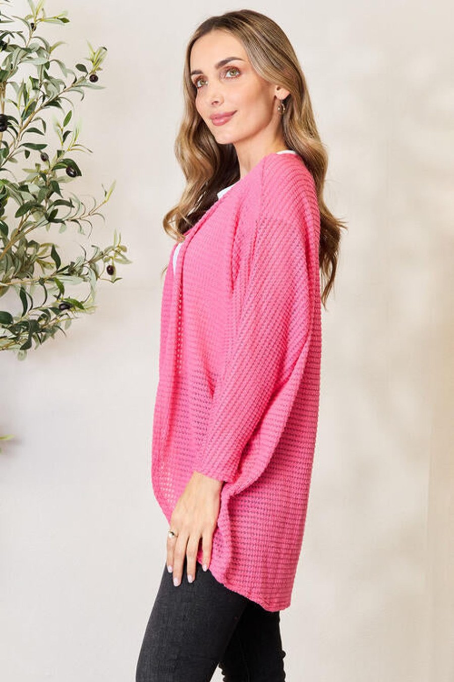 Clothing Trendsi Cardigans & Kimonos | Heimish Full Size Open Front Long Sleeve Cardigan Fuchsia Pink