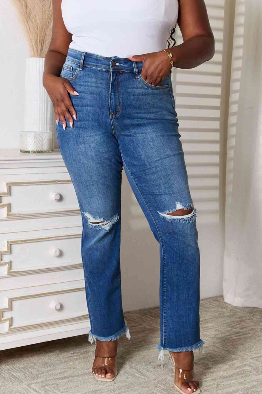 Clothing Trendsi | Judy Blue Full Size Distressed Raw Hem Jeans Medium