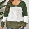 Clothing Trendsi | Curvy Color Block Long Sleeve Sweater Moss