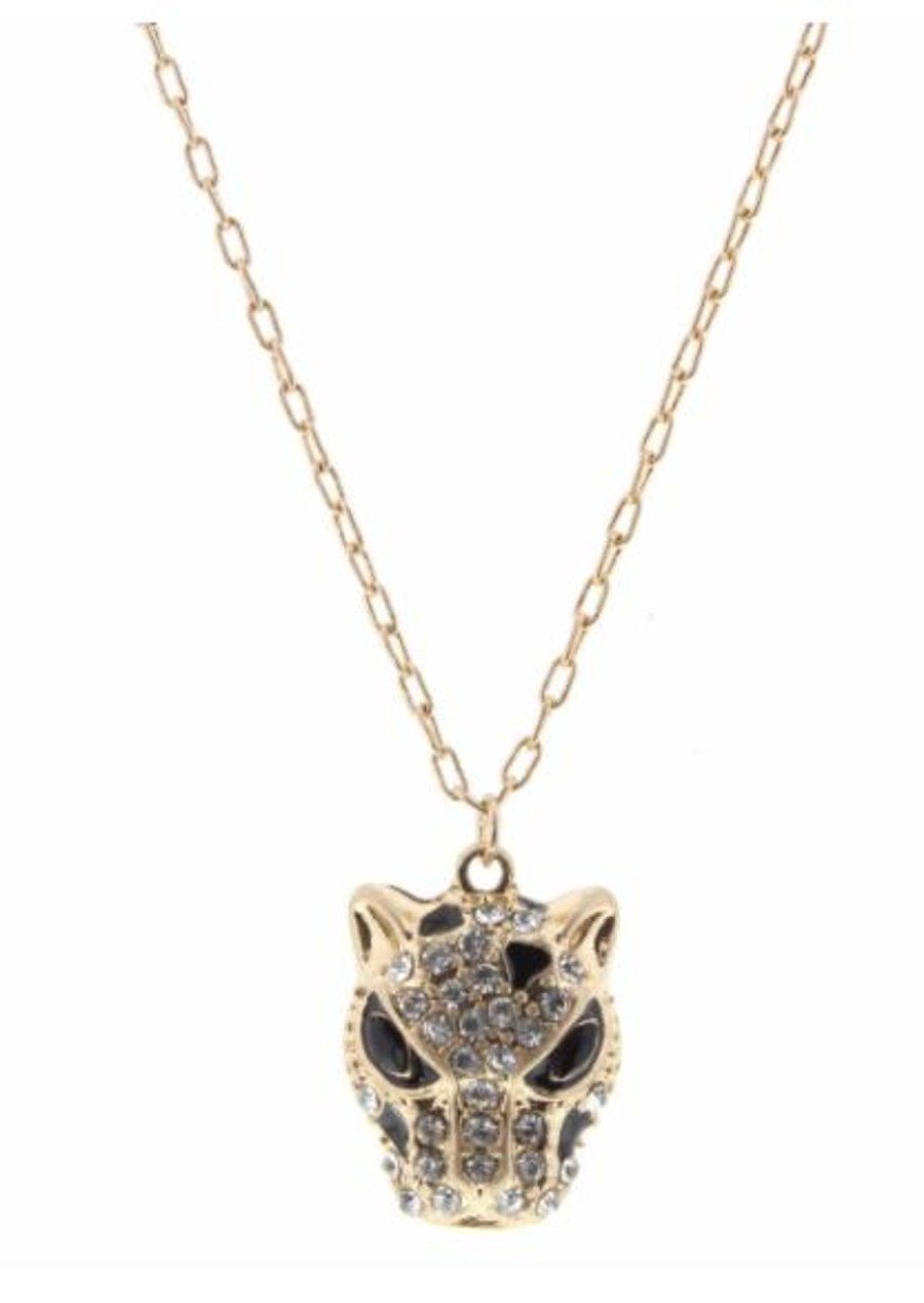 Clothing Jane Marie | Rhinestone Cheetah Head Gold Chain Necklace