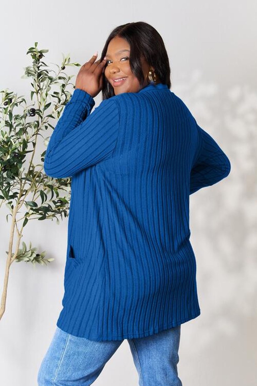 Clothing Trendsi | Basic Bae Full Size Ribbed Open Front Cardigan With Pockets