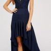 Clothing Maniju | Navy High-Low Maxi Dress