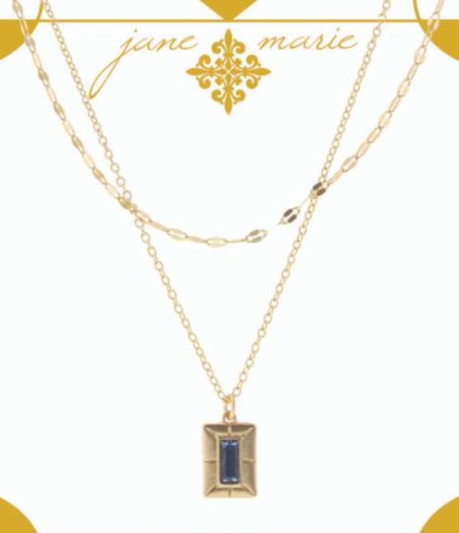 Clothing Jane Marie | March-Aquamarine Stone Encased In Gold Plate 5 Layer Necklace