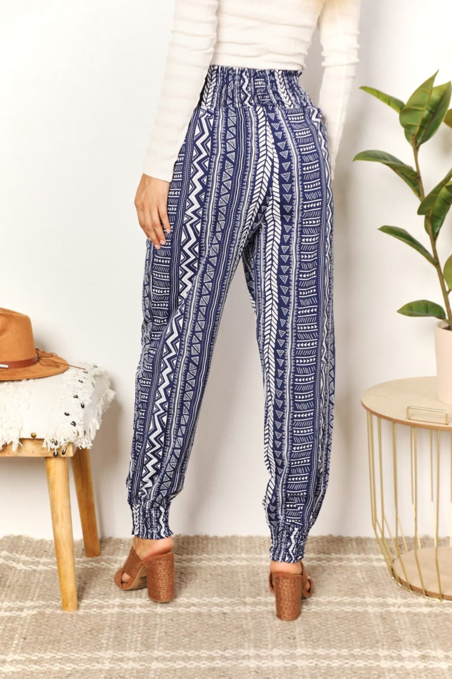 Clothing Trendsi | Double Take Geometric Print Tassel High-Rise Pants Navy