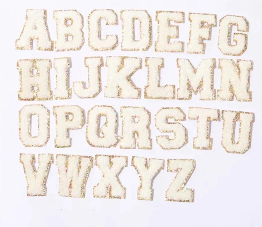 Accessories Beauty Stash | White Glitter Varsity Patch Letters