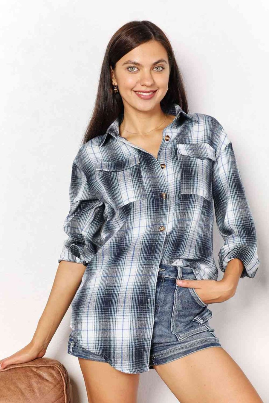 Clothing Trendsi | Double Take Plaid Dropped Shoulder Shirt