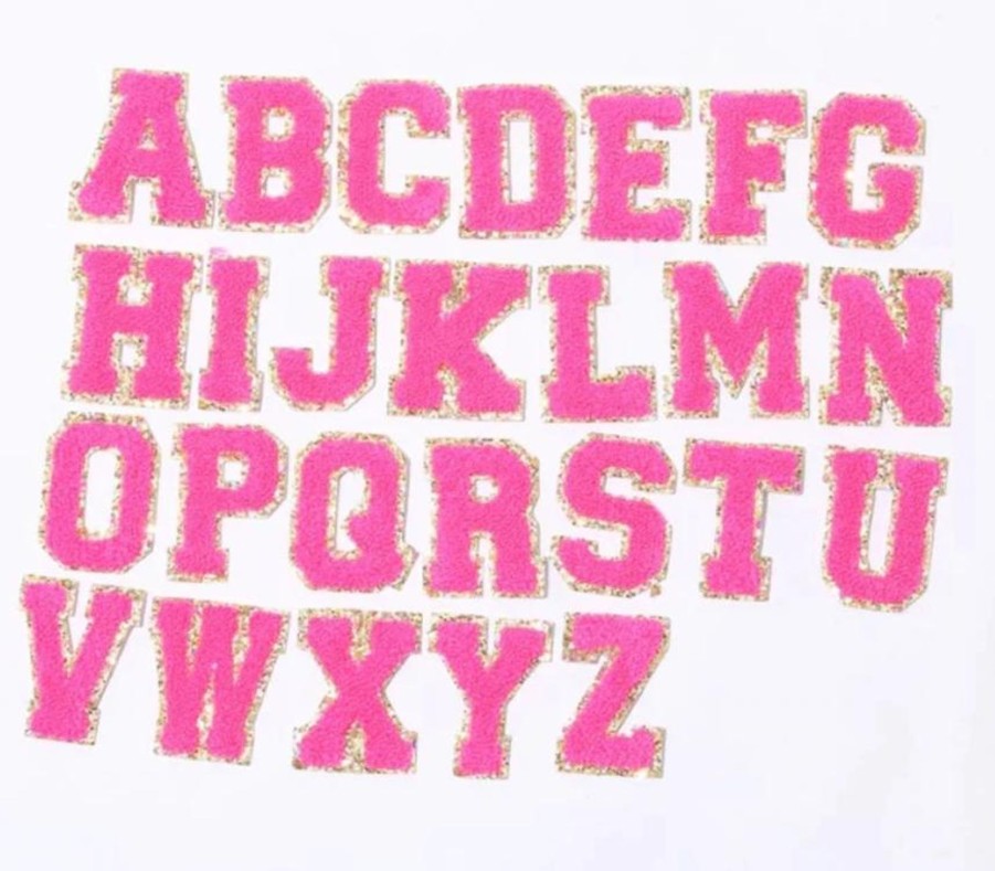 Accessories Beauty Stash | Hot Pink Glitter Varsity Patch Letters