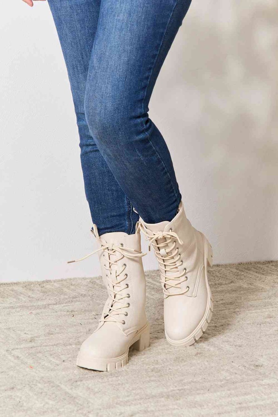 Clothing Trendsi | East Lion Corp Zip Back Lace-Up Front Combat Boots Stone