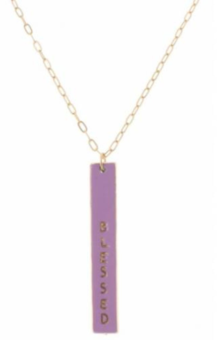 Clothing Jane Marie | Blessed Lavender Double Sided Bar W/ Cross Necklace