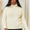 Clothing Trendsi | Heimish Full Size Long Sleeve Turtleneck Sweater With Side Slit Cream