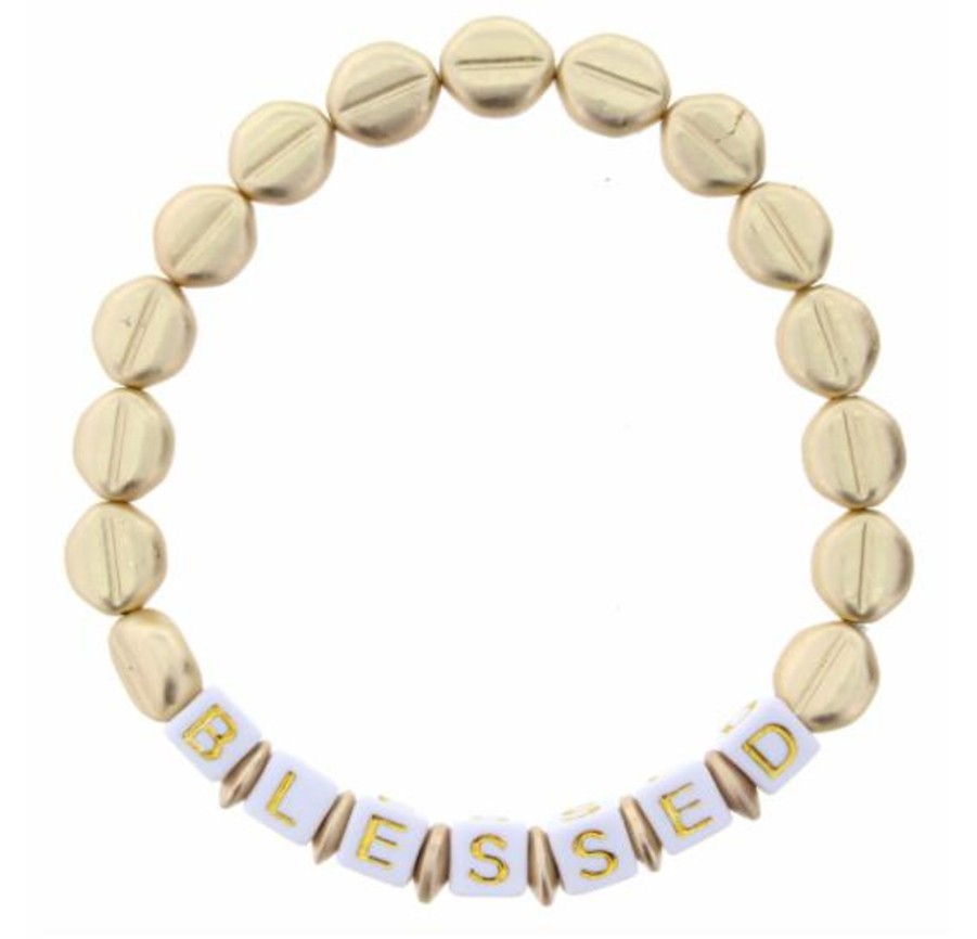 Clothing Jane Marie | Blessed Gold Beaded Stretch Bracelet