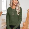 Clothing Trendsi | Cable-Knit Round Neck Long Sleeve Sweater