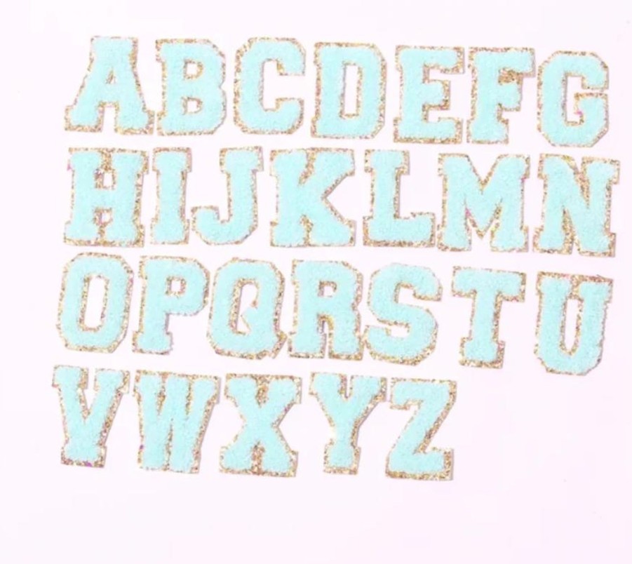 Accessories Beauty Stash | Mint Glitter Varsity Patch Letters