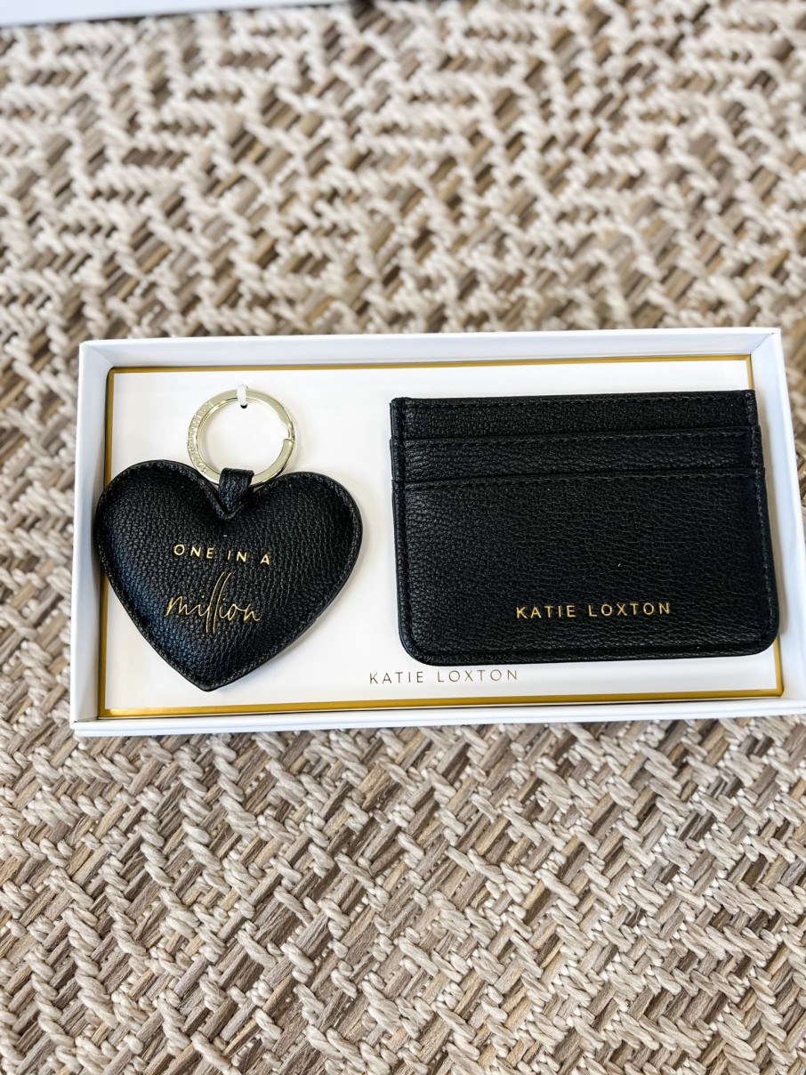 Clothing Katie Loxton | Heart Keyring & Card Holder Set - One In A Million Black