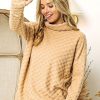 Clothing Trendsi | Bibi Checkered Round Neck Thumbhole Long Sleeve Top Taupe