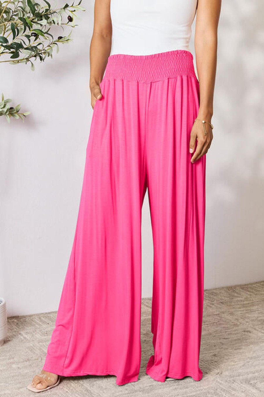 Clothing Trendsi | Double Take Full Size Smocked Wide Waistband Wide Leg Pants