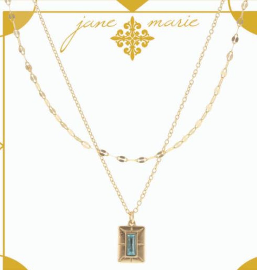 Clothing Jane Marie | December - Light Sapphire Stone Encased In Gold Plate 5 Layer Necklace