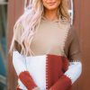 Clothing Trendsi | Color Block Long Sleeve Hooded Sweater Tan