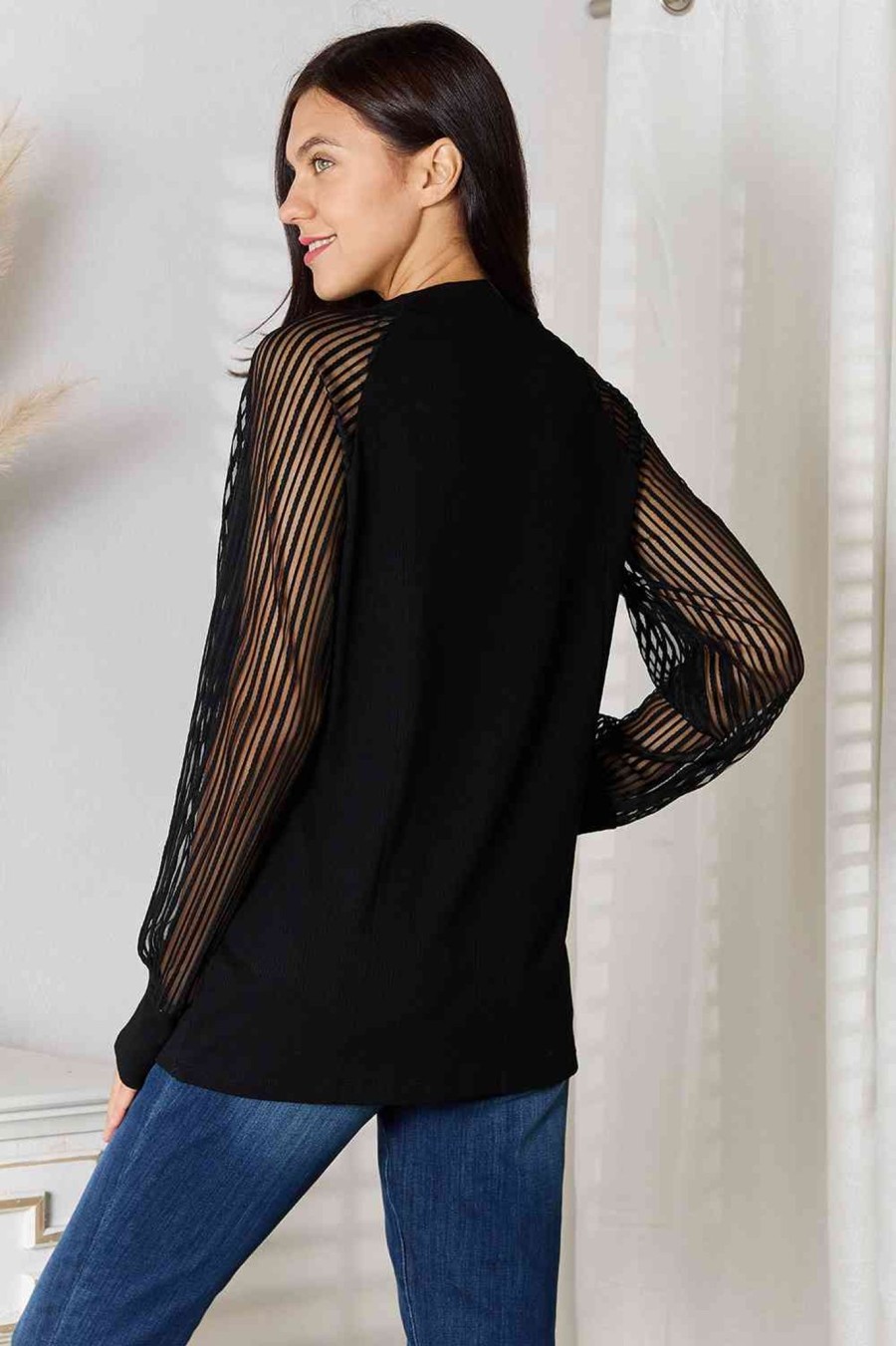 Clothing Trendsi | Double Take Round Neck Raglan Sleeve Blouse Black