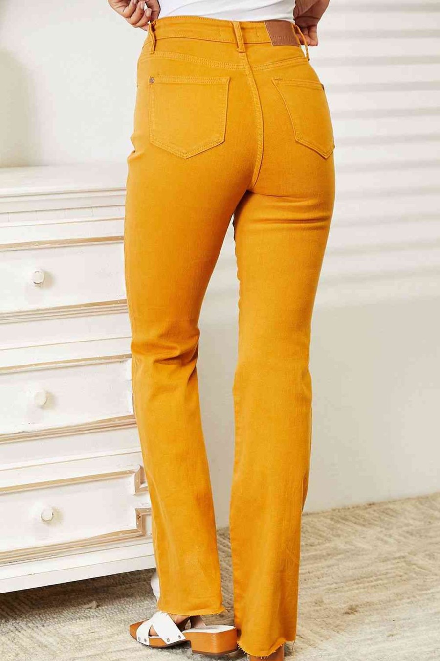 Clothing Trendsi | Judy Blue Full Size High Waist Tummy Control Garment Dyed Flare Jeans Mustard