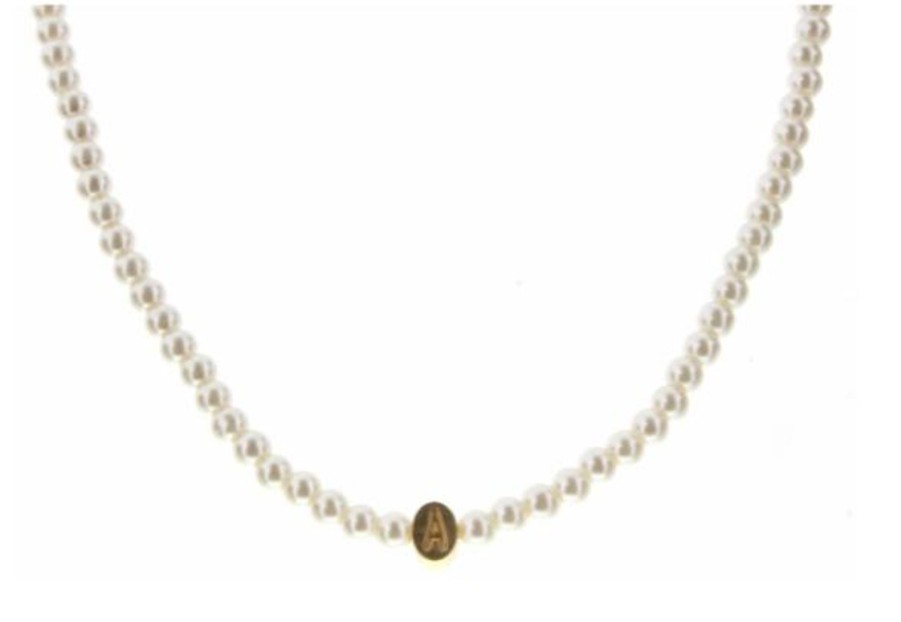 Accessories Jane Marie Bracelets | Jm Kids Pearl Necklace W/ Gold Initial